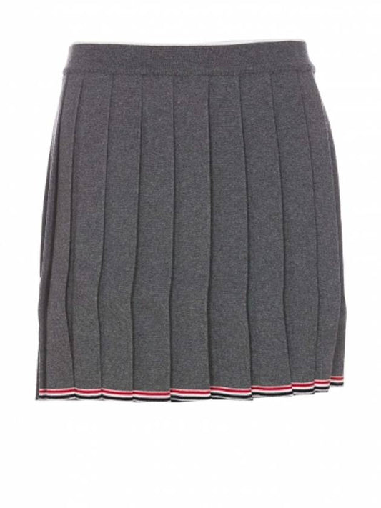 Full Needle Stitch Merino Wool Tipping Pleated Skirt Grey - THOM BROWNE - BALAAN 1