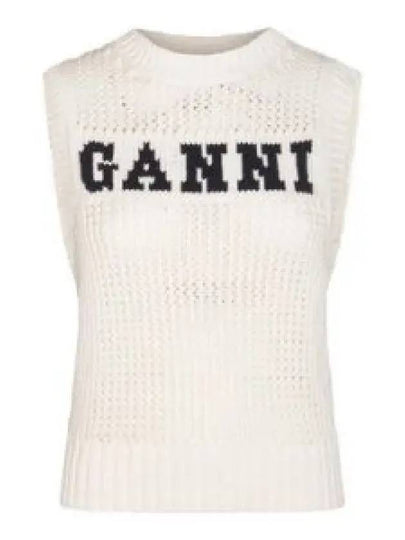 Women's Logo Cotton Rope Crop Knit Vest White - GANNI - BALAAN 2