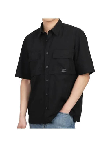 Cotton Rip-Stop Short Sleeve Shirt Black - CP COMPANY - BALAAN 1