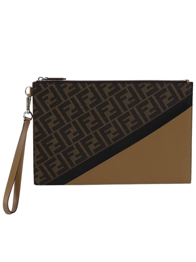 Men's Diagonal Flat Pouch Clutch Bag Brown - FENDI - BALAAN 2