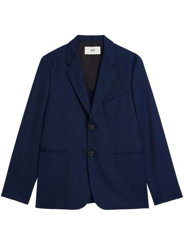 Breasted Wool Blazer Jacket Nautic Blue - AMI - BALAAN 1