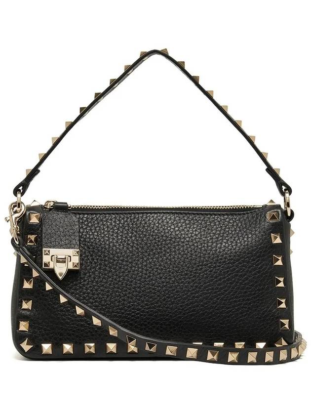 Rockstud Grained Leather Shoulder Bag Black - VALENTINO - BALAAN 6