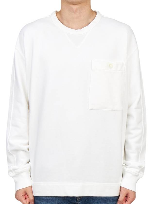 Men's Pocket Crew Neck Cotton Sweatshirt White - TEN C - BALAAN 4