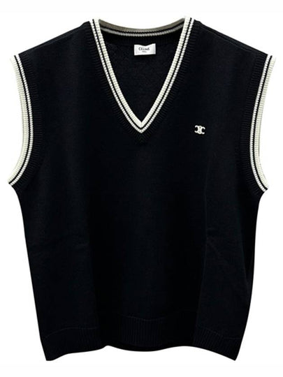 Triomphe V-Neck Knit Wool Vest Black - CELINE - BALAAN 2