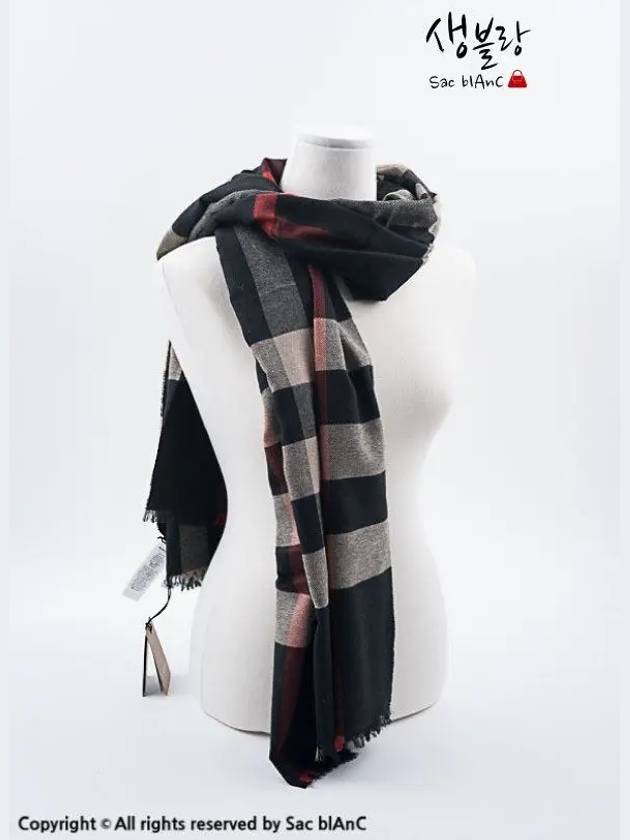 Check Wool Silk Scarf Black - BURBERRY - BALAAN 8