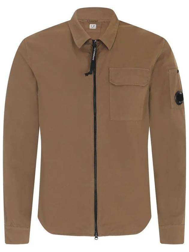 Lens Wappen Gabardine Shirt Zip-up Jacket Brown - CP COMPANY - BALAAN 2