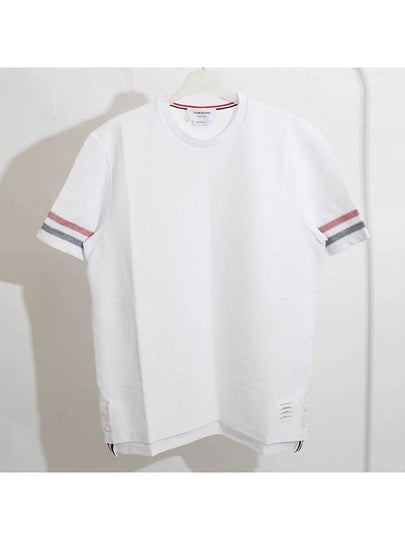 Textured Cotton Stripe Short Sleeve T-Shirt White - THOM BROWNE - BALAAN 2