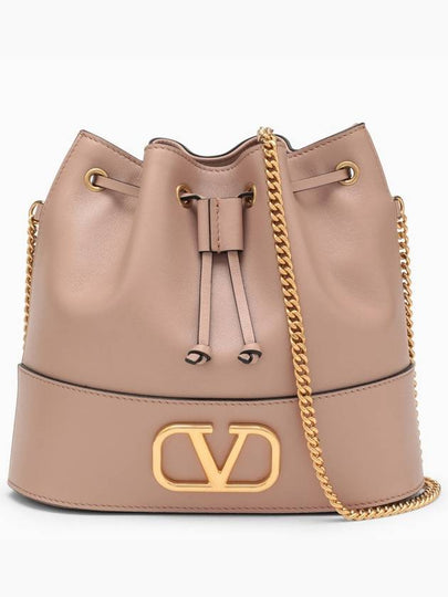 V Logo Signature Chain Napa Leather Bucket Bag Indie Pink - VALENTINO - BALAAN 2