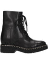 Leather Lace-Up Short Ankle Boots Black - CHLOE - BALAAN 1