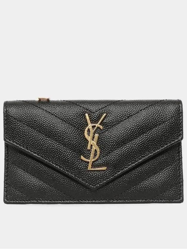 Cassandre Matelasse Fragment Emboss Leather Flap Card Wallet Black - SAINT LAURENT - BALAAN 3