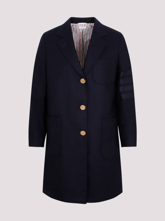 Flannel Sack 4 Bar Wool Cashmere Single Coat Navy - THOM BROWNE - BALAAN 2