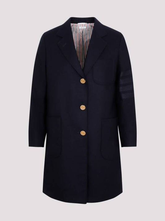 Flannel Sack 4 Bar Wool Cashmere Single Coat Navy - THOM BROWNE - BALAAN 2