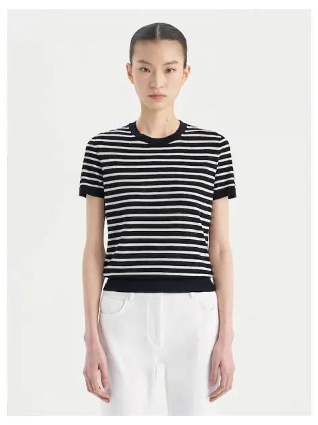 Women s Wool Basic Striped T shirt Black Multi Domestic Product - THEORY - BALAAN 1