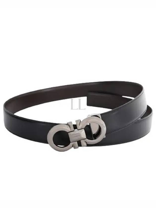 Reversible Adjustable Gancini Leather Belt Black Dark Brown - SALVATORE FERRAGAMO - BALAAN 2