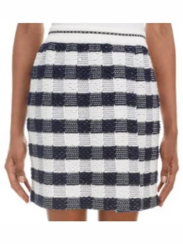 Gingham Inlay Stripe Side Pleat Skirt Navy - THOM BROWNE - BALAAN 2