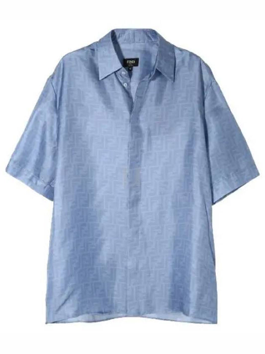 Men's FF Motif Silk Short Sleeve Shirt Blue - FENDI - BALAAN 2