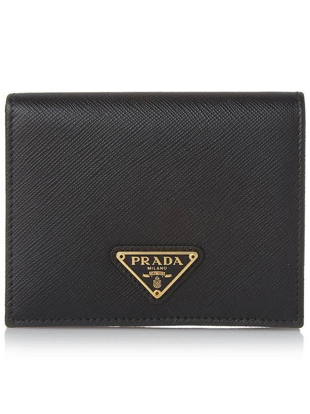 Gold Hardware Triangle Logo Saffiano Half Wallet Black - PRADA - BALAAN 2