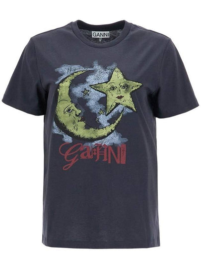 Moonlight Print Short Sleeve T-Shirt Grey - GANNI - BALAAN 2