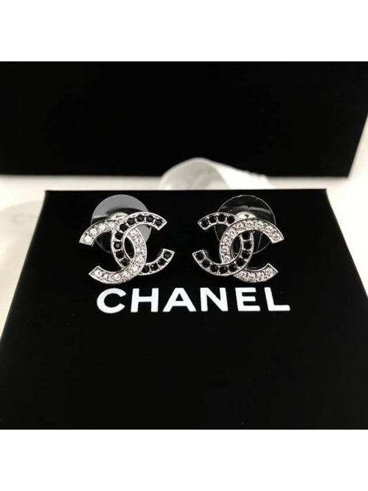 Crystal Two-tone CC Logo Earrings Silver Black - CHANEL - BALAAN 2