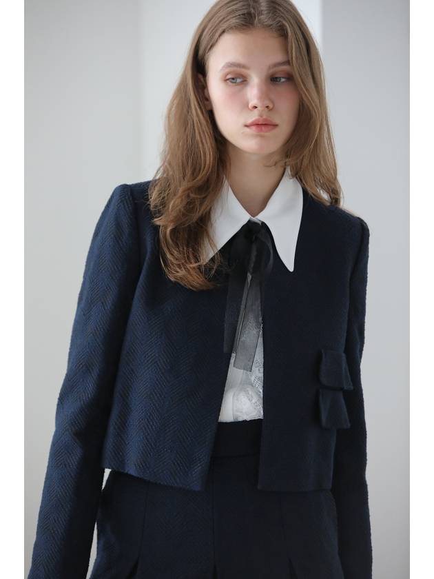 Caisienne Tweed Set up Crop Jacket Navy Blue - CAHIERS - BALAAN 5