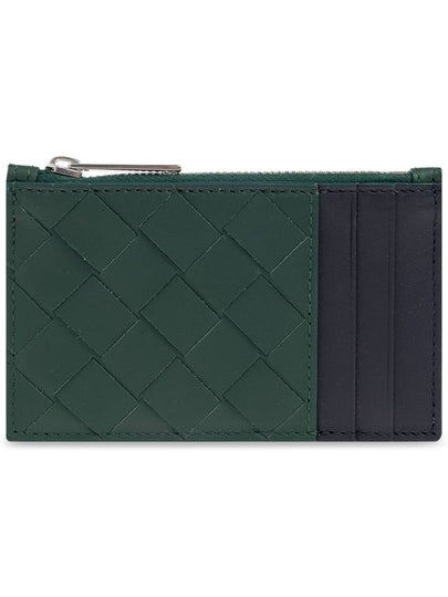 Intrecciato Zippered Leather Card Wallet Dark Green Navy - BOTTEGA VENETA - BALAAN 2