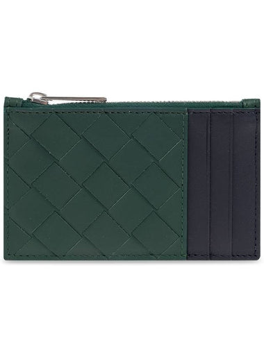 Intrecciato Zippered Leather Card Wallet Dark Green Navy - BOTTEGA VENETA - BALAAN 1