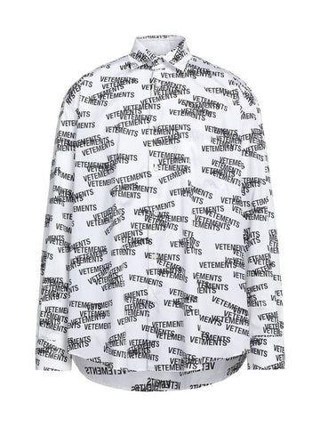 All-Over Stamp Logo Overfit Long Sleeve Shirt Black White - VETEMENTS - BALAAN 1