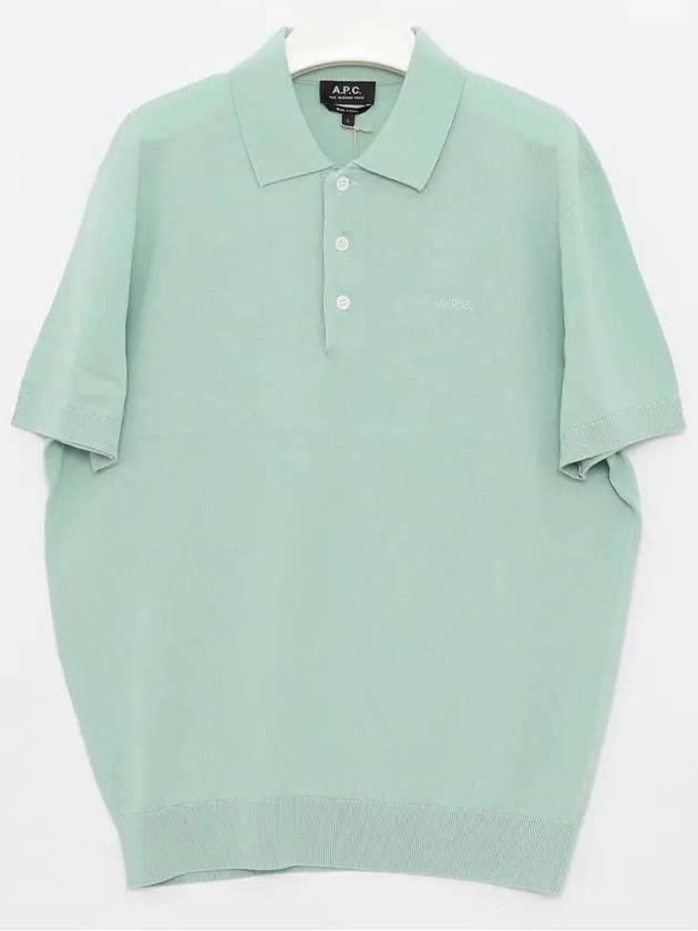 Embroidered Logo Knit Polo Shirt Green - A.P.C. - BALAAN 4