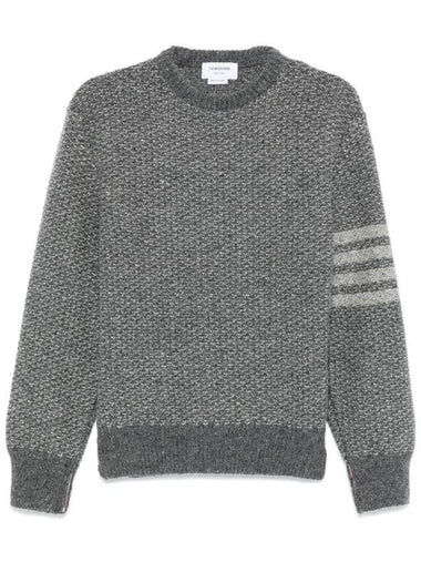 Tonal Textured Relaxed Fit Crewneck Knit Top Grey - THOM BROWNE - BALAAN 1