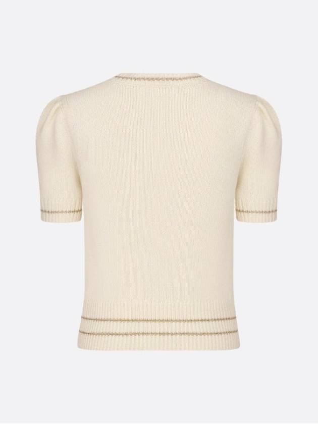 Blended Virgin Wool Cashmere Short Sleeve Knit Top Ivory - DIOR - BALAAN 3