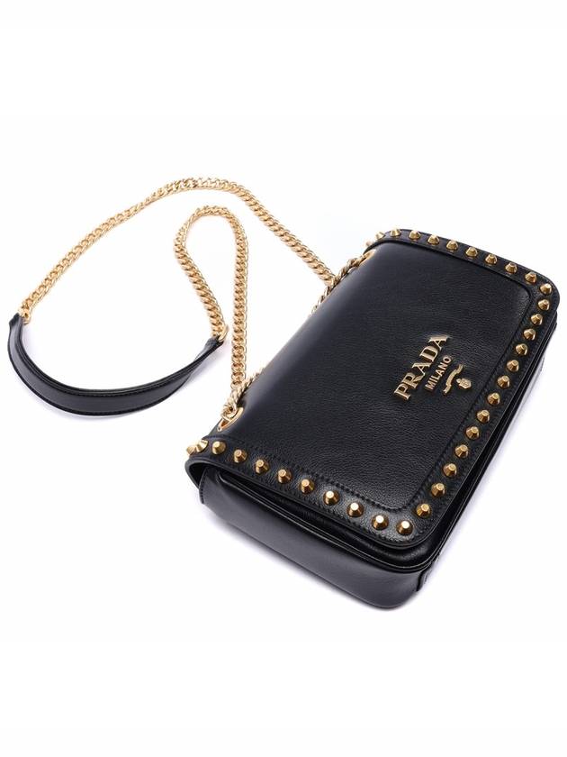 Grace Calf Stud Chain Shoulder Bag Black - PRADA - BALAAN 6