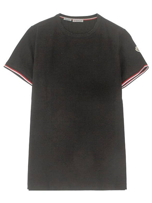 Men's Arm Logo Round Short Sleeve T-Shirt Black - MONCLER - BALAAN.