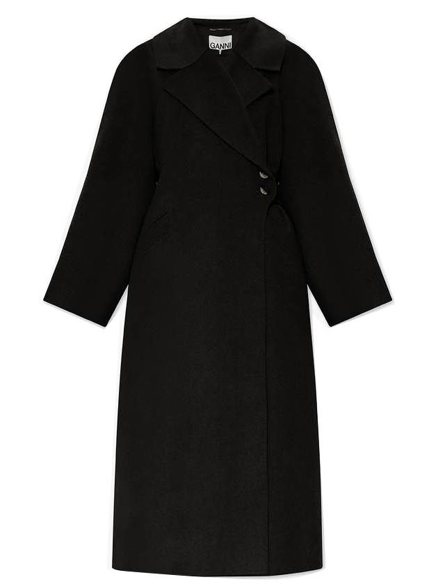 Wool Long Single Coat Black - GANNI - BALAAN 1