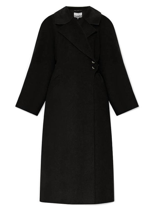 Wool Long Single Coat Black - GANNI - BALAAN 1