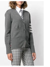 Cotton 4-Bar Milano Classic V-Neck Cardigan Medium Grey - THOM BROWNE - BALAAN 5