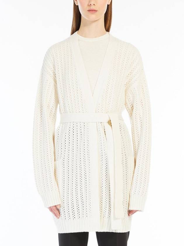 Belted long sleeve cardigan white - MAX MARA - BALAAN 3