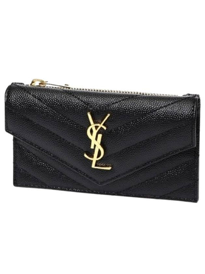 Cassandre Matelasse Fragment Emboss Leather Flap Card Wallet Black - SAINT LAURENT - BALAAN 2