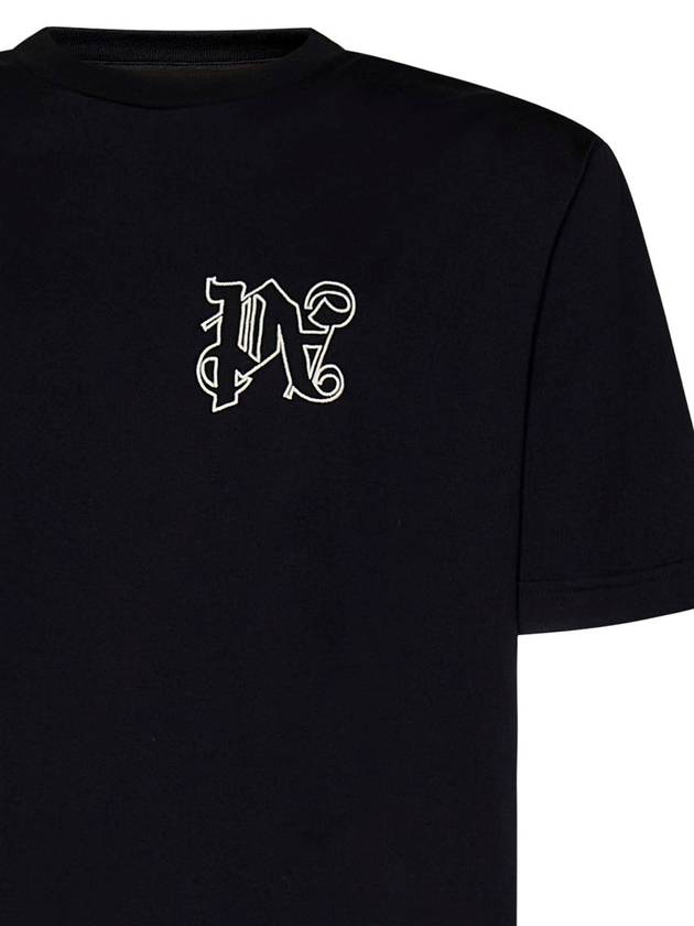 Men's Monogram Logo Print Short Sleeve T-Shirt Black - PALM ANGELS - BALAAN 4