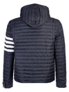 Matte Nylon 4-Bar Stripe Downfill Quilted Hoodie Padding Navy - THOM BROWNE - BALAAN 4