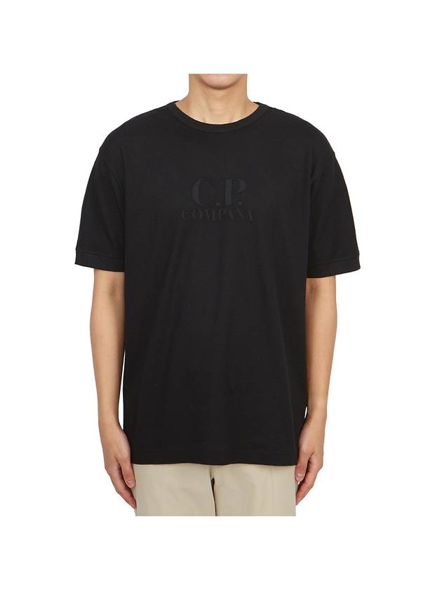 Piquet Waffle Logo Short Sleeve T-Shirt Black - CP COMPANY - BALAAN 2