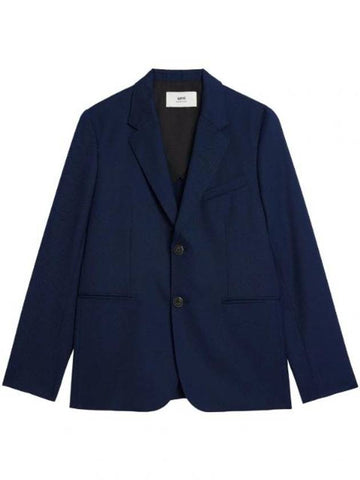 Single Breasted Blazer Jacket Navy - AMI - BALAAN 1