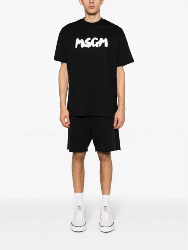 Brushed Logo Cotton Short Sleeve T-Shirt Black - MSGM - BALAAN 6