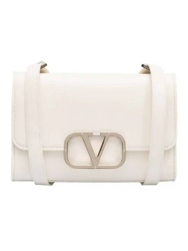 V Logo Plaque Foldover Shoulder Bag White - VALENTINO - BALAAN 1