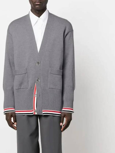 Wool ExaGGerated V-Neck Cardigan Light Grey - THOM BROWNE - BALAAN 2