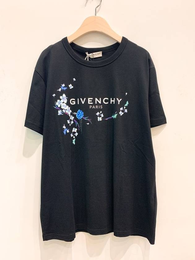 Cotton Logo Floral Short Sleeve T-Shirt Black - GIVENCHY - BALAAN 4