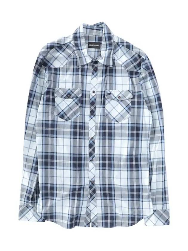 12th Anniversary Logo Embroidered Check Shirt Blue H1CV4T - EMPORIO ARMANI - BALAAN 2