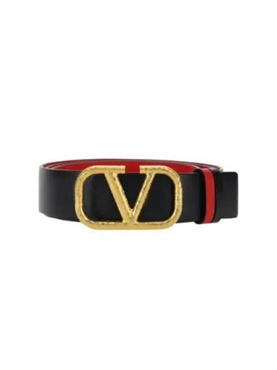 V Logo Signature Reversible 40MM Leather Belt Black Red - VALENTINO - BALAAN 2