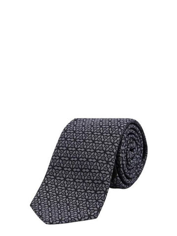 Silk Jacquard Tie Black - SALVATORE FERRAGAMO - BALAAN 1