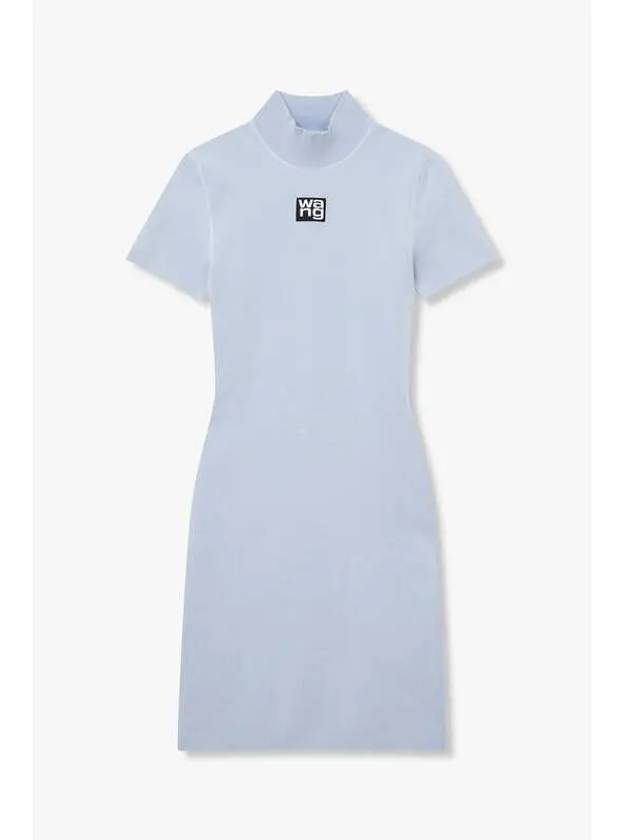 Logo Patch Mockneck Dress Light Blue - ALEXANDER WANG - BALAAN 1