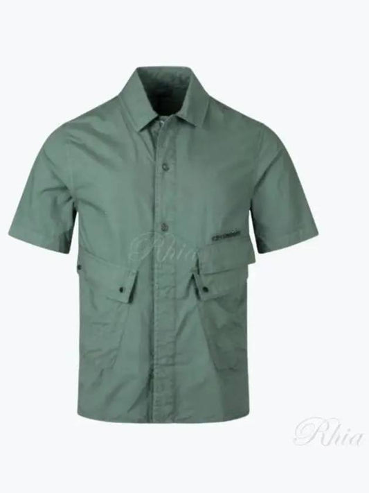 Cotton Popeline Pocket Short Sleeve Shirt Green - CP COMPANY - BALAAN 2